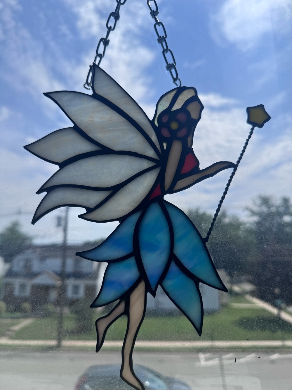 Stained Glass Fairy Suncatcher in Blue and White